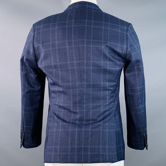 BROOKLYN TAILORS Size 38 Regular Blue Plaid Wool Notch Lapel Sport Coat - Picture 4 of 9